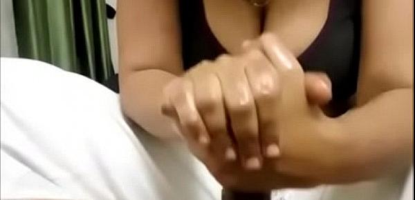  Big bob indian wife in sexy bra giving handjob